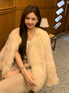 进口狐狸毛宽松时尚皮草外套女