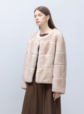 GHJOD studio 奶油芝士 进口雷克斯獭兔毛皮草外套女圆领毛毛大衣