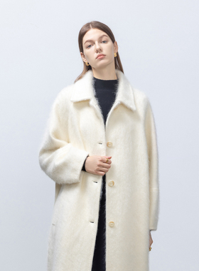 GHJOD studio 重磅”软黄金“山羊绒&桑蚕丝拉绒长款呢大衣外套女