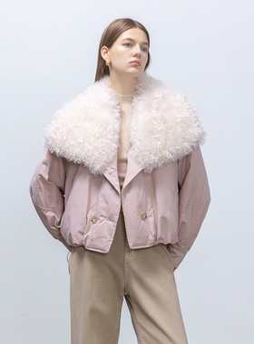 GHJOD studio 胎羊卷毛皮毛一体90白鹅绒羽绒服宽松休闲派克服女