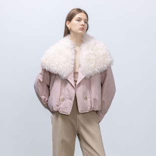 GHJOD 胎羊卷毛皮毛一体90白鹅绒羽绒服宽松休闲派克服女 studio