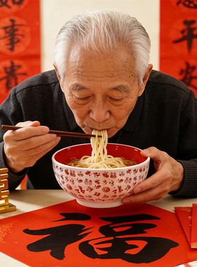 福字陶瓷大面碗老人长辈贺寿百福碗家用釉下彩寿面碗喜庆红色碗筷