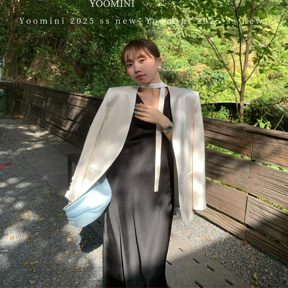 YOOMINI十三行缎面西装外套女