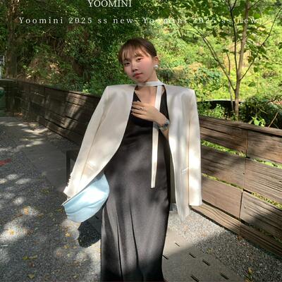 YOOMINI十三行缎面西装外套女