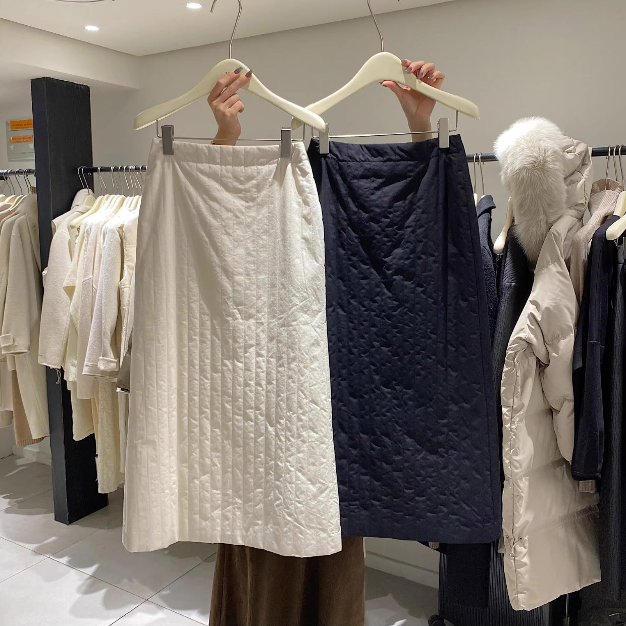 韩版纯色松紧高腰加棉半身裙