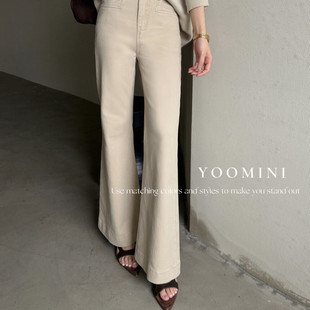 女冬季 牛仔裤 高腰显瘦保暖 十三行卡其色加绒微喇裤 YOOMINI正品