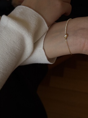 天然淡水迷你珍珠进口14k包金锆石手链极简百搭通勤Re