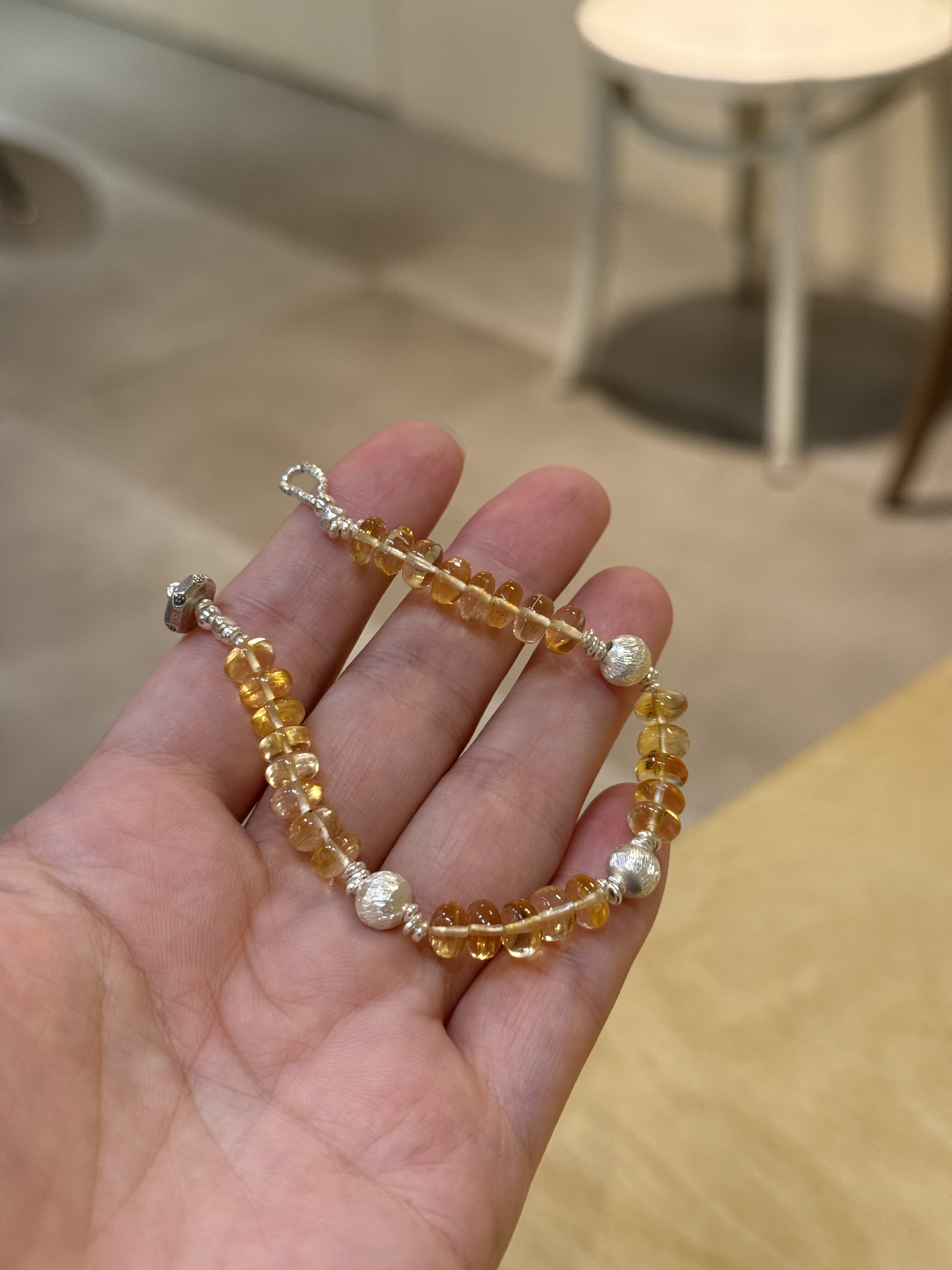 S925纯银天然黄水晶拉丝圆球泰银手链女款轻奢小众设计感高级精致