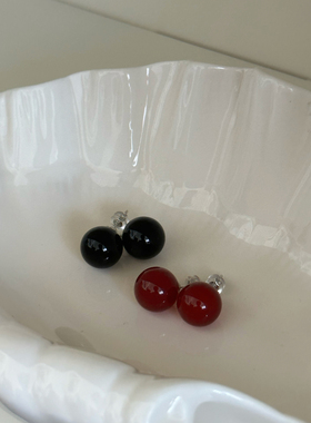 天然黑红玛瑙绿玉髓耳环 经典简约高级款 无痛无耳洞硅胶耳夹女