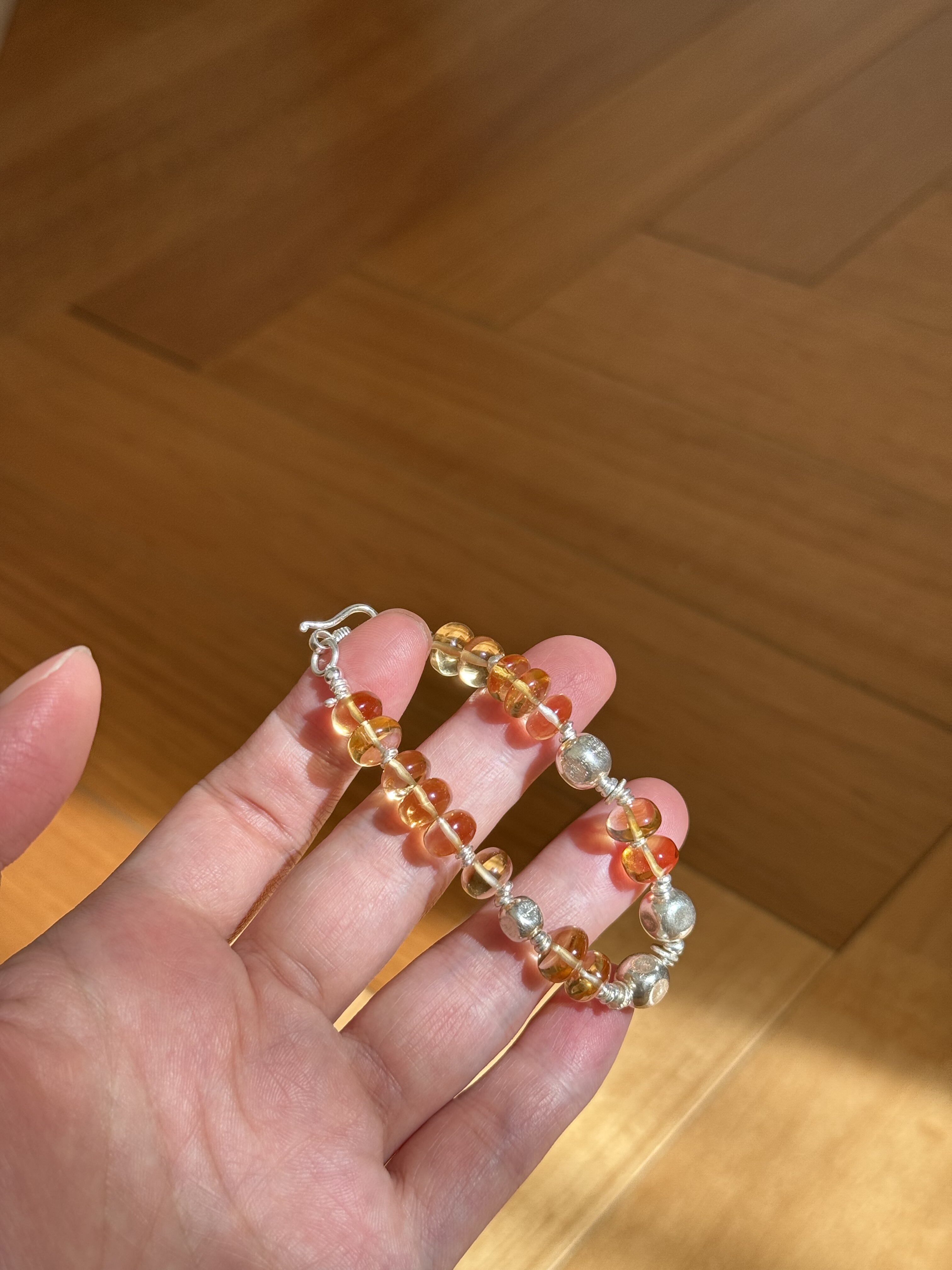 S925纯银天然大颗粒蜂蜜黄水晶泰银手链小众设计感高级精致