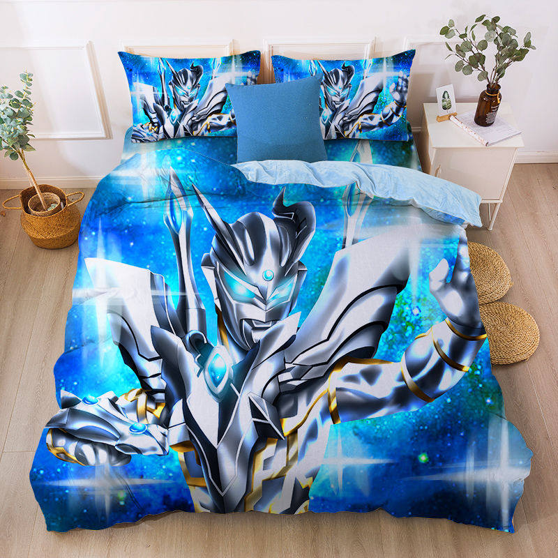2025奥特曼四件套水晶绒男孩卧室冬季加厚卡通儿童床单被套加绒三
