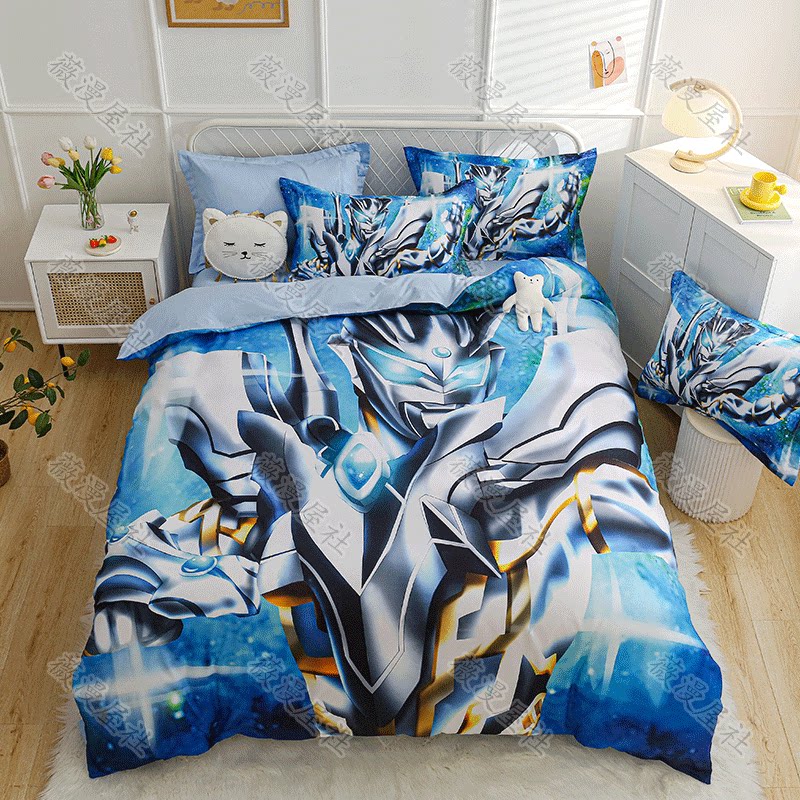 2025卡通儿童赛罗奥特曼全棉四件套男孩卧室纯棉被套特利迦床单三