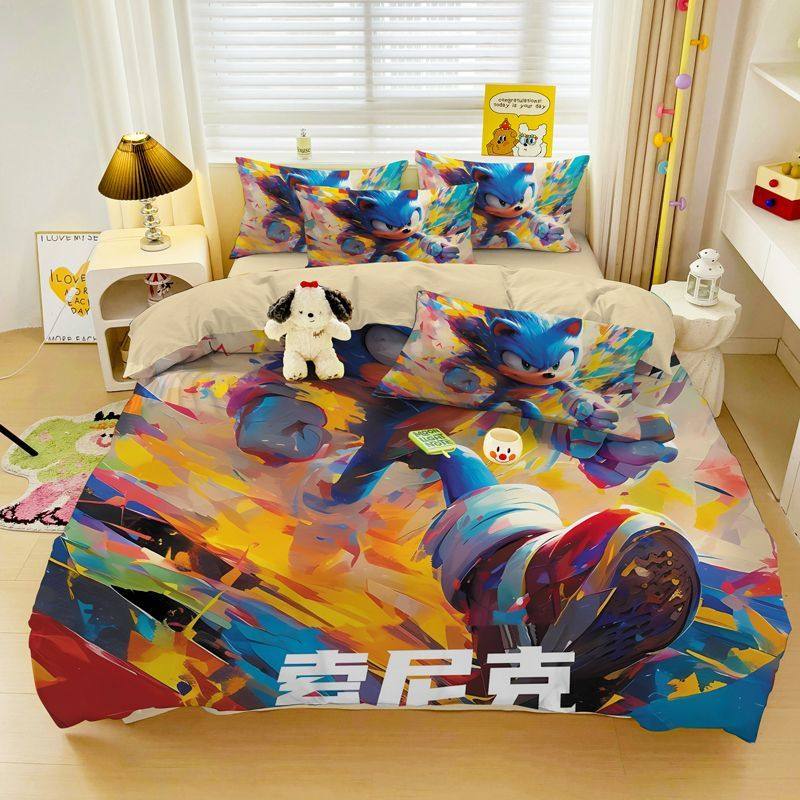 2025刺猬索尼克纯棉床上四件套床品学生宿舍床单人三件套儿童被套