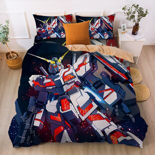 2025高达儿童卡通机器人冬季保暖四件套水晶绒加厚男孩被套床单三