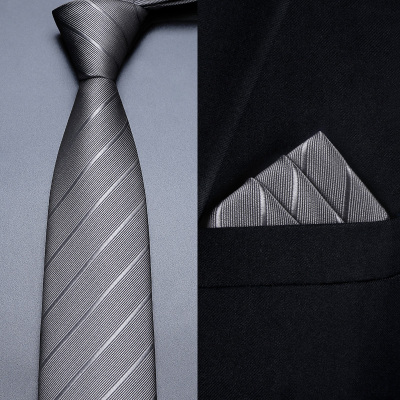 时尚男士灰色正装领带高端手打商务西装配饰拉链免打结领带1213h