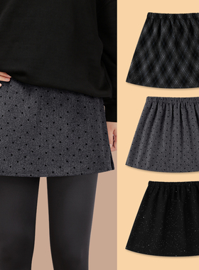 灰色波点半身裙女2026秋冬新款大码屁帘叠穿打底鲨鱼裤假下摆短裙