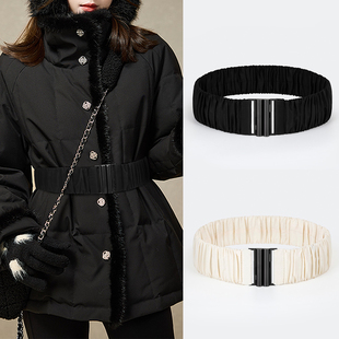 2025新款腰带女士装饰配裙子羽绒服松紧皮带女弹力宽腰封风衣束腰