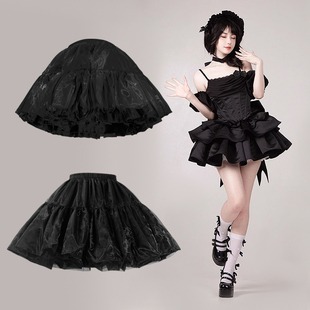 Lolita裙撑黑色洛丽塔日常暴力无骨蓬蓬裙cos百搭超蓬短软纱衬裙