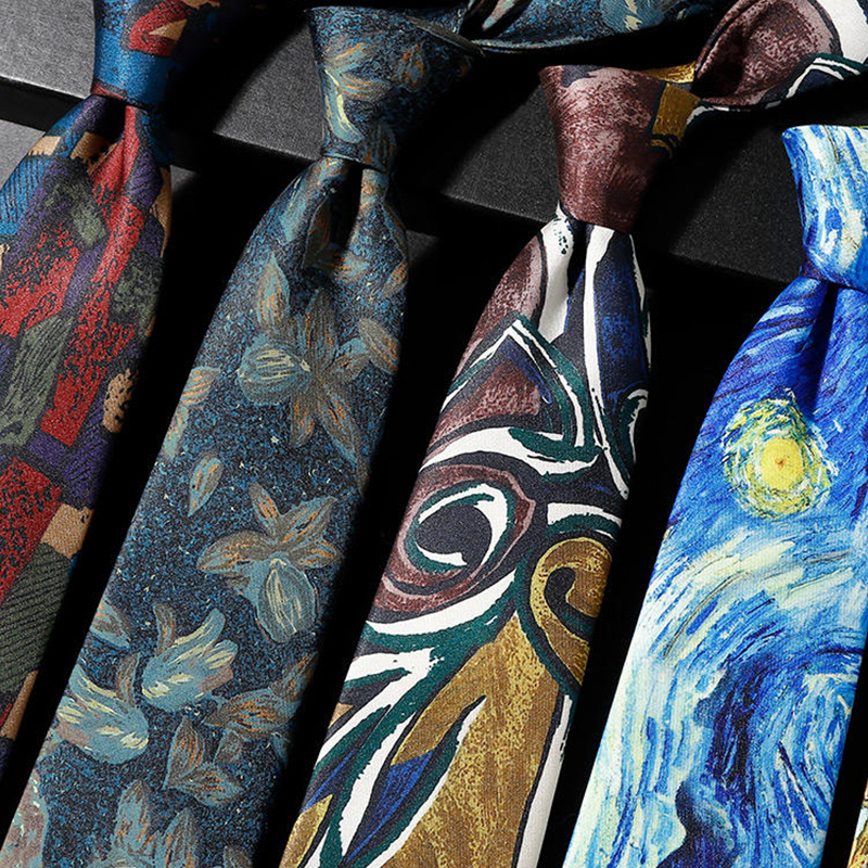 男士领带油画印花月夜宽文艺向日葵休闲港风美式绅装风1202z