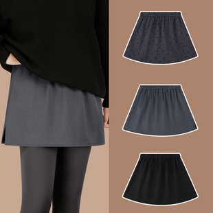 高级感波点屁帘女黑色半身裙秋冬季打底神器假大码下摆厚遮臀显瘦