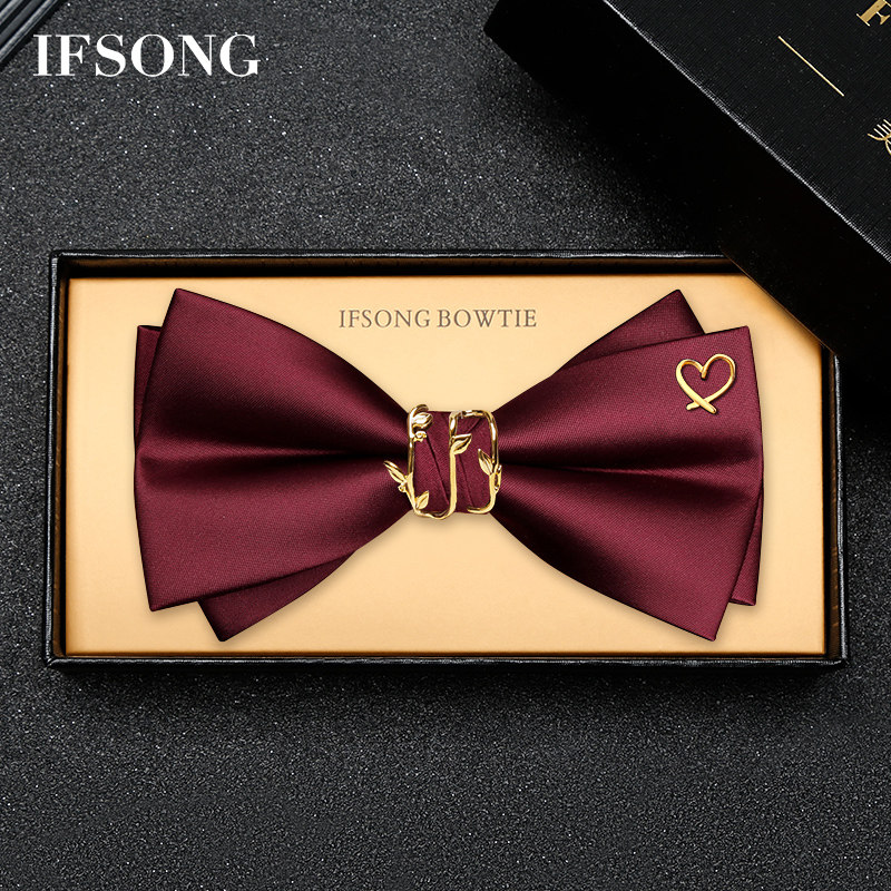 高档男士爱心红色领结婚礼男黑色伴郎西装衬衫领结蝴蝶结新郎结婚