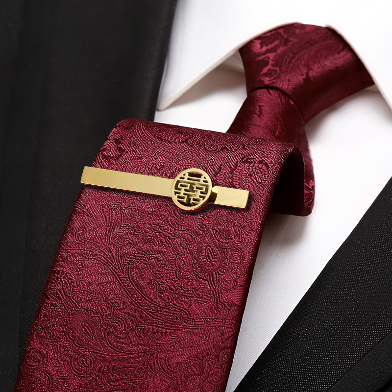 秋冬新款红色结婚领带男拉链式新郎婚礼高端西装衬衫配饰商1222z