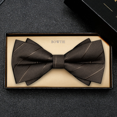 男士领结婚礼西装蝴蝶结卡其条纹