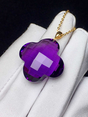 一念七宝正品天然乌拉圭紫水晶四叶草吊坠18K金镶嵌高品质紫水晶