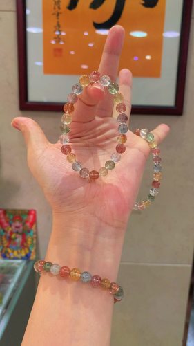 一念七宝正品天然彩兔毛多宝水晶手链女款单圈时尚百搭饰品礼物送