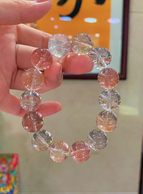 正品天然巴西进口彩发晶单圈手链男女款冰透体仙女色淡彩兔毛手链