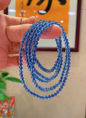 天然海蓝宝魔鬼蓝多圈手链饱满深邃的蓝圆润光滑尺寸4mm生日快乐