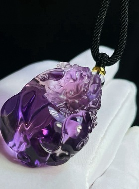 正品天然巴西紫水晶貔貅吊坠项链男女款毛衣链挂件饰品礼物送礼