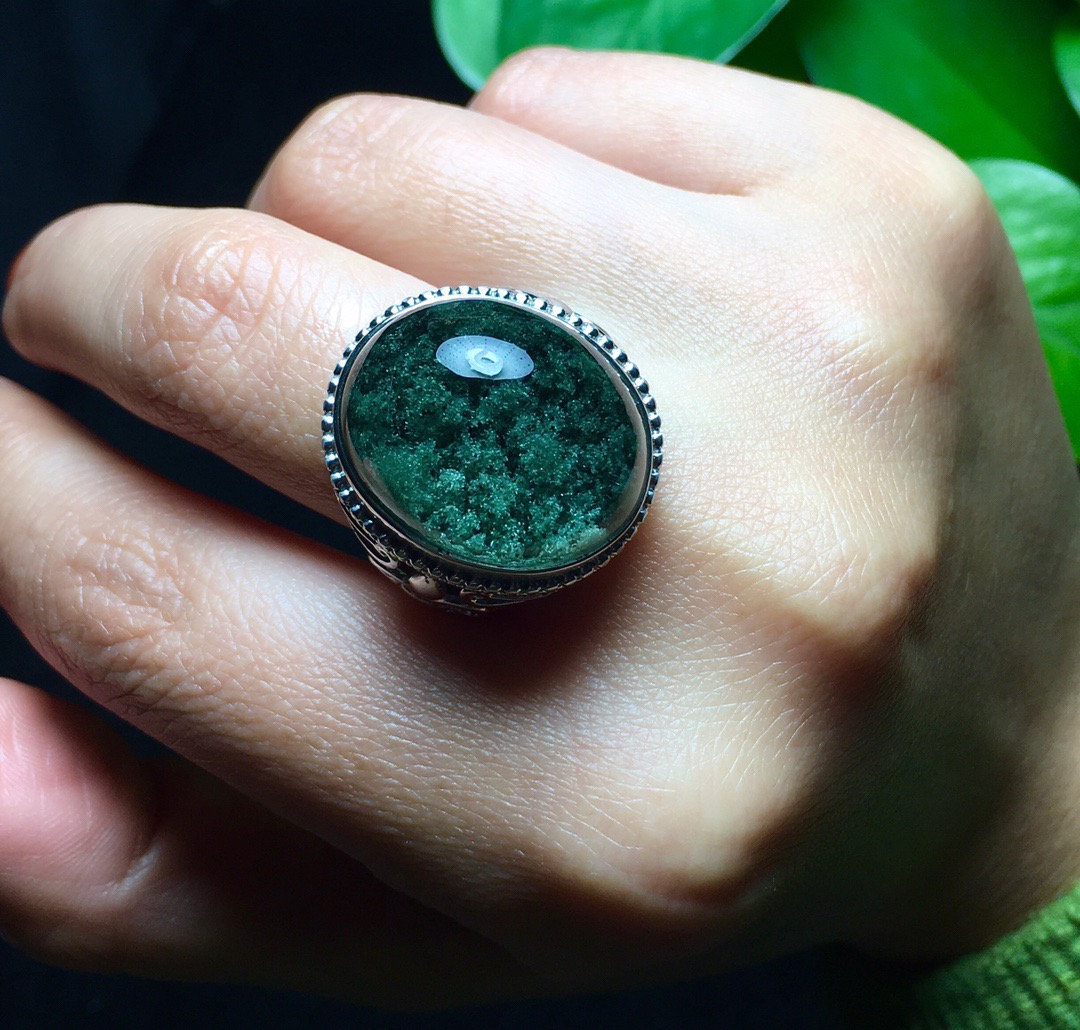 正品天然绿幽灵戒指男女款绿幽灵戒指绿幽灵戒指绿幽灵戒指925银