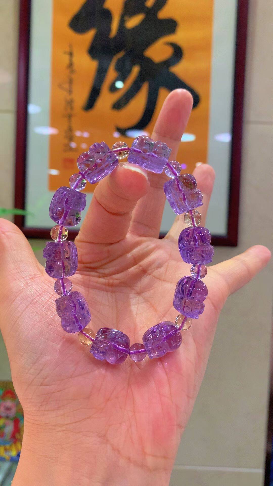 正品天然紫水晶貔貅手链女款时尚手链