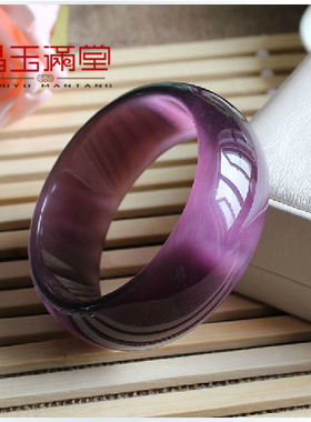 猫眼石手镯正品玫紫色女镯子水晶饰品加宽民族风时尚简约礼物包邮