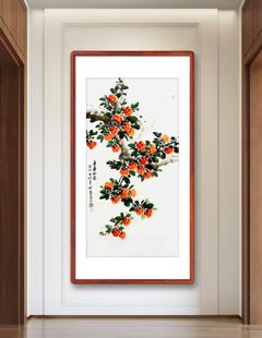纯手绘国画真迹事事如意柿子画走廊过道玄关柿子画挂画茶室装饰画
