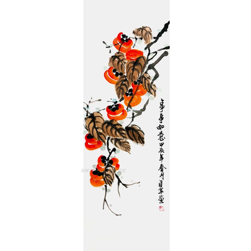 事事如意字玄关竖版画花鸟画