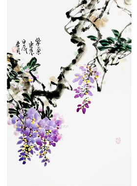 百分原创手绘紫藤花玄关挂画