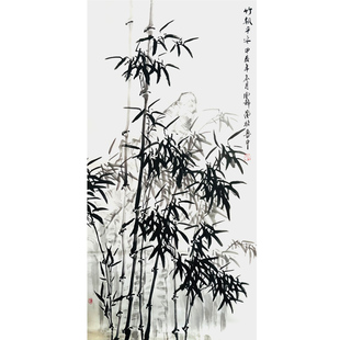 郑板桥竹子纯手绘国画墨竹书房客厅办公室走廊装饰画玄关竖版挂画