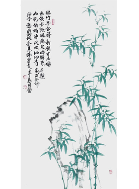 手绘郑板桥风竹子画芯玄关挂画