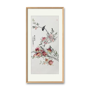 纯手绘石榴国画多子多福 笑口常开 花鸟新中式玄关走廊过道装饰画