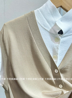 现货~百搭又好穿！！天丝×桑蚕丝混纹~V领无袖背心马甲针织衫夏
