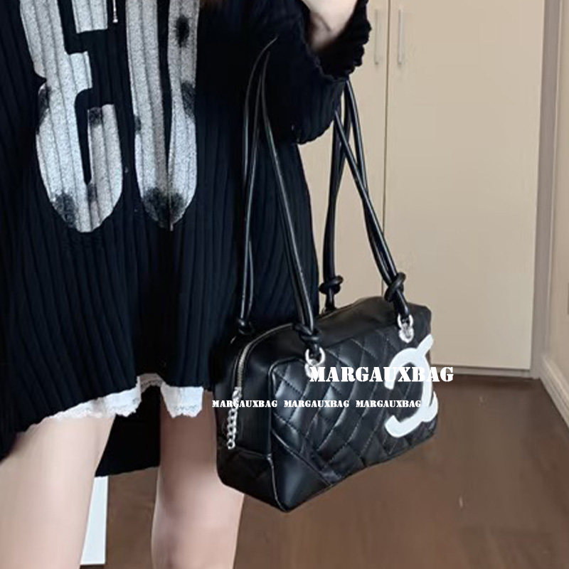 小香风中古康鹏枕头包头层牛皮波士顿包单肩包腋下包手提包女包