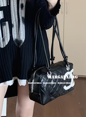 小香风中古康鹏枕头包头层牛皮波士顿包单肩包腋下包手提包女包