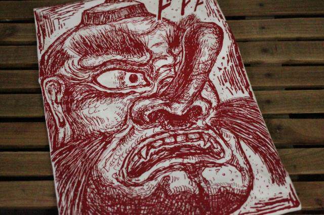 漫画风格手绘笔触 日式妖怪 天狗大印花欧码圆领短袖全棉t恤