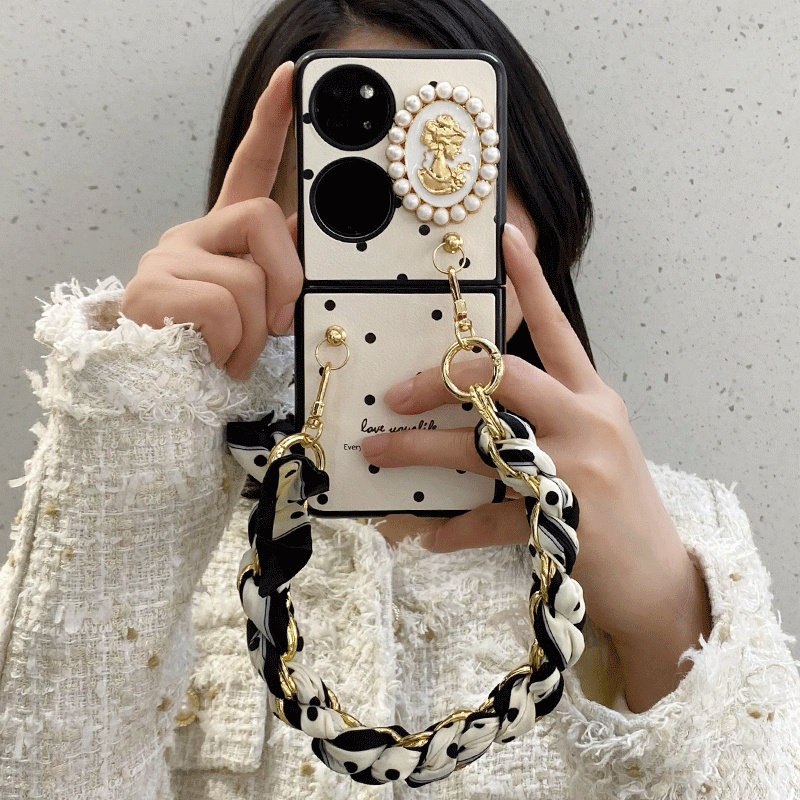 适用华为pocket 2手机壳ins欧美风波点皮纹pocketS创意个性丝巾手提女P50宝盒防摔外壳p50pocket S折叠屏套5G