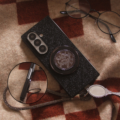 ins韩系简约闪粉旋转文字发适用三星Fold7手机壳ZFold5外壳隐藏支架W24手链fold6防摔套套双层zfold4/3保护套