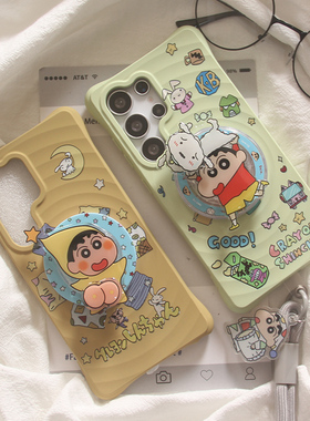 ins日韩卡通可爱蜡笔小新适用三星s25ultra手机壳s24+全包新款S23plus防摔套S24ultra手绳s25plus保护套男女