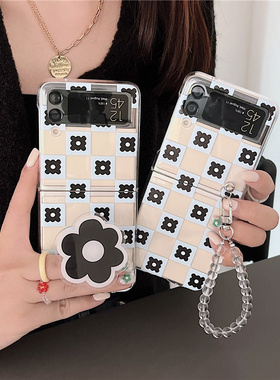 黑色花朵适用三星galaxyZFlip3手机壳ZFlip1/2手链女SM-F7110硬壳