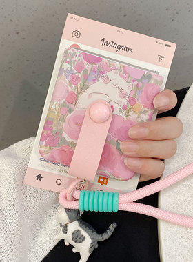 适用华为pocket2手机壳ins韩系卡通玫瑰花猫咪pocket S翻盖OPPOFInd3flip手链指环扣vivoXflip保护套n2flip壳